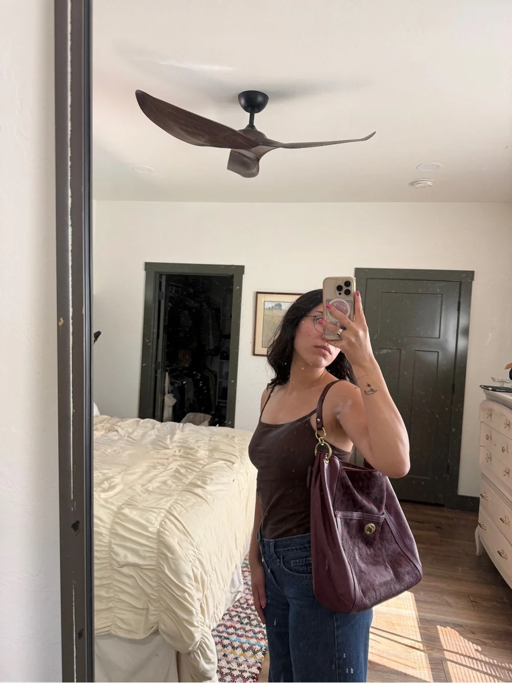 Coach Maroon Leopard-Accent Leather Hobo Bag